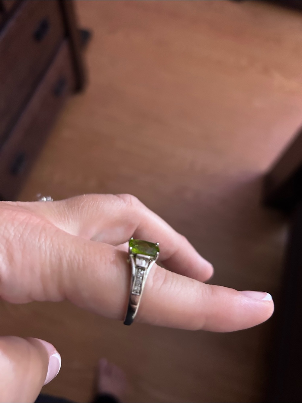 Sterling Silver Green Gemstone Ring with Side Accents